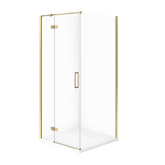 SET C291: SHOWER ENCLOSURE SQUARE JOTA 80 × 80 × 195 cm LEFT GOLD TRANSPARENT GLASS + SHOWER TRAY TAKO SLIM WHITE MATT S601-369