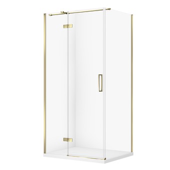 SET C317: DOUCHECABINE RECHTHOEKIG JOTA 100 × 80 × 195 CM LINKS GOUD TRANSPARANT GLAS + DOUCHEBAK TAKO SLIM WIT S601-383