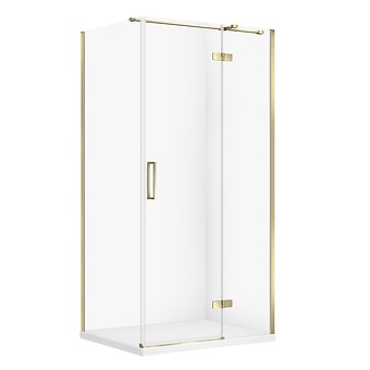 SET C318: DOUCHECABINE RECHTHOEKIG JOTA 100 × 80 × 195 CM RECHTS GOUD TRANSPARANT GLAS + DOUCHEBAK TAKO SLIM WIT MAT S601-384