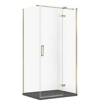 SET C320: DOUCHECABINE RECHTHOEKIG JOTA 100 × 80 × 195 CM RECHTS GOUD TRANSPARANT GLAS + DOUCHEBAK TAKO SLIM GRIJS MAT S601-386