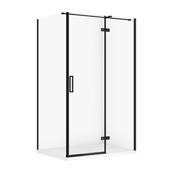 SET C372: RECHTHOEKIGE DOUCHECABINE JOTA 120x90x195 RECHTS ZWART TRANSPARANT GLAS + DOUCHEBAK TAKO SLIM WIT S601-398