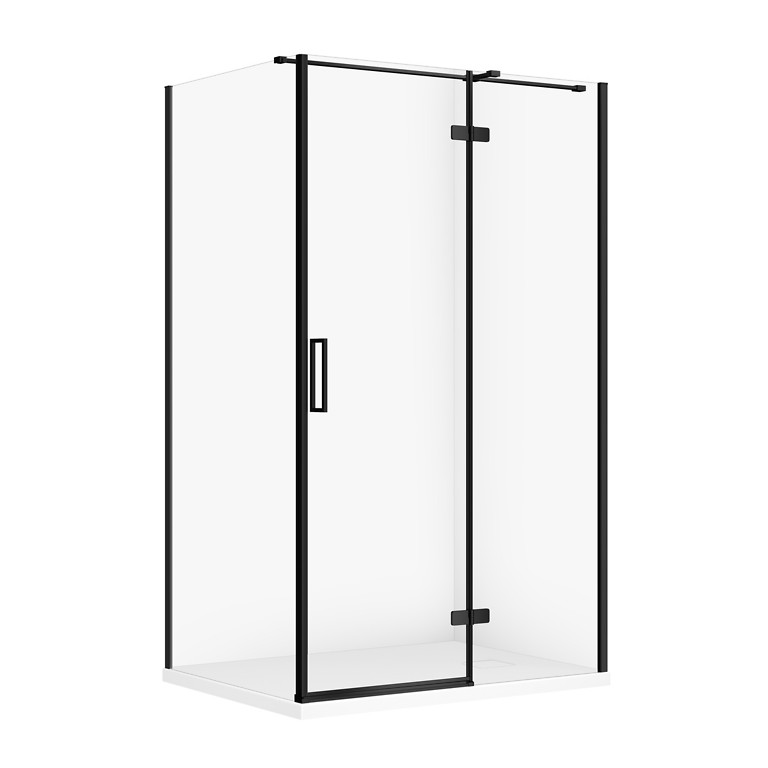 SET C374: RECHTHOEKIGE DOUCHECABINE JOTA 120x90x195 RECHTS ZWART TRANSPARANT GLAS + DOUCHEBAK TAKO SLIM WIT MAT S601-400