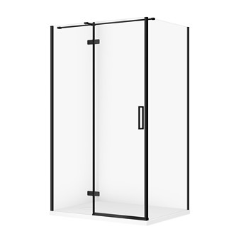 SET C375: RECHTHOEKIGE DOUCHECABINE JOTA 120×90×195 LINKS ZWART TRANSPARANT GLAS + DOUCHEBAK TAKO SLIM WIT MAT S601-401