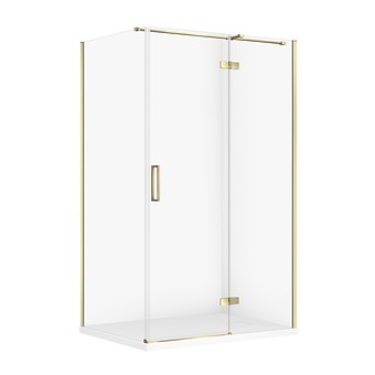 SET C326: DOUCHECABINE RECHTHOEKIG JOTA 120×90×195 RECHTS GOUD TRANSPARANT GLAS + DOUCHEBAK TAKO SLIM WIT MAT S601-408