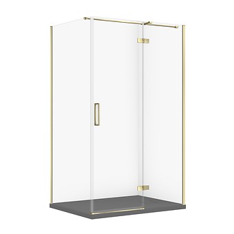 SET C328: DOUCHECABINE RECHTHOEKIG JOTA 120×90×195 RECHTS GOUD TRANSPARANT GLAS + DOUCHEBAK TAKO SLIM GRIJS MAT S601-410