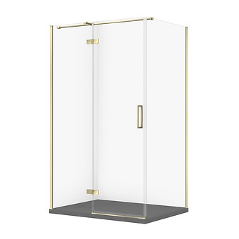 SET C329: DOUCHECABINE RECHTHOEKIG JOTA 120×90×195 LINKS GOUD TRANSPARANT GLAS + DOUCHEBAK TAKO SLIM GRIJS MAT S601-411