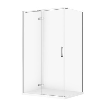 SET C351: DOUCHECABINE RECHTHOEKIG JOTA 120×90×195 LINKS CHROOM HELDER GLAS + DOUCHEBAK TAKO SLIM WIT MAT S601-417