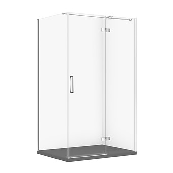 SET C352: DOUCHECABINE RECHTHOEKIG JOTA 120×90×195 RECHTS CHROOM HELDER GLAS + DOUCHEBAK TAKO SLIM GRIJS MAT S601-418