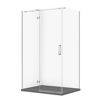 SET C353: RECHTHOEKIGE DOUCHECABINE JOTA 120×90×195 LINKS CHROOM TRANSPARANT GLAS + DOUCHEBAK TAKO SLIM GRIJS MAT S601-419