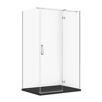 SET C354: RECHTHOEKIGE DOUCHECABINE JOTA 120×90×195 RECHTS CHROOM TRANSPARANT GLAS + DOUCHEBAK TAKO SLIM ZWART MAT S601-420