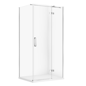 SET C340: DOUCHECABINE RECHTHOEKIG JOTA 100×80×195 RECHTS CHROOM TRANSPARANT GLAS + DOUCHEBAK TAKO SLIM WIT S601-422