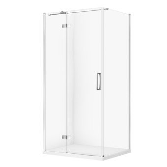 SET C343: DOUCHECABINE RECHTHOEKIG JOTA 100×80×195 LINKS CHROOM TRANSPARANT GLAS + DOUCHEBAK TAKO SLIM WIT MAT S601-425