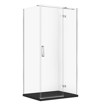 SET C346: DOUCHECABINE RECHTHOEKIG JOTA 100×80×195 RECHTS CHROOM TRANSPARANT GLAS + DOUCHEBAK TAKO SLIM ZWART MAT S601-428