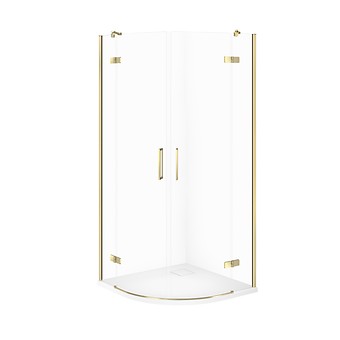 SET C309: SHOWER ENCLOSURE HALFROUND JOTA 80 × 80 × 195 cm GOLD TRANSPARENT GLASS + SHOWER TRAY TAKO SLIM WHITE MATT S601-431