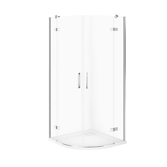 SET C333: DOUCHECABINE HALFROND JOTA 80x80x195 CHROOM TRANSPARANT GLAS + DOUCHEBAK TAKO SLIM WIT MAT S601-435