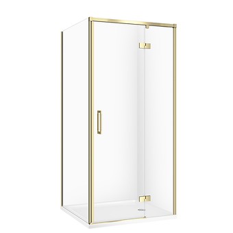 SET C274: SHOWER ENCLOSURE SQUARE LARGA 90 × 90 × 195 RIGHT GOLD MATT TRANSPARENT GLASS + SHOWER TRAY TAKO WHITE 4 CM S601-456
