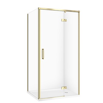 SET C278: SHOWER ENCLOSURE RECTANGULAR LARGA 100 × 80 × 195 RIGHT GOLD MATT TRANSPARENT GLASS + SHOWER TRAY TAKO WHITE 4 CM S601-458