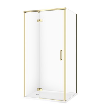 SET C279: SHOWER ENCLOSURE RECTANGULAR LARGA 100 × 80 × 195 LEFT GOLD MATT TRANSPARENT GLASS + SHOWER TRAY TAKO WHITE 4 CM S601-459