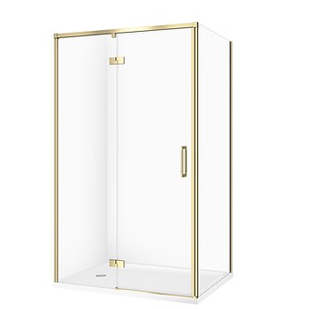 SET C287: SHOWER ENCLOSURE RECTANGULAR LARGA 120 × 90 × 195 LEFT GOLD MATT TRANSPARENT GLASS + SHOWER TRAY TAKO WHITE 4 CM S601-460