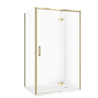 SET C286: SHOWER ENCLOSURE RECTANGULAR LARGA 120 × 90 × 195 RIGHT GOLD MATT TRANSPARENT GLASS + SHOWER TRAY TAKO WHITE 4 CM S601-461