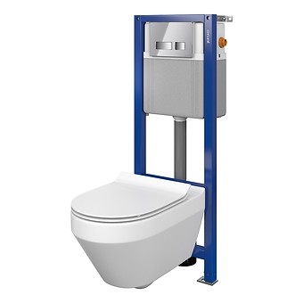 SET B287 AQUA 22 MECH, Wall Hung Bowl CREA OVAL CleanOn, Slim Wrap Duroplast Toilet Seat, Button MOVI Chrome Gloss S701-451