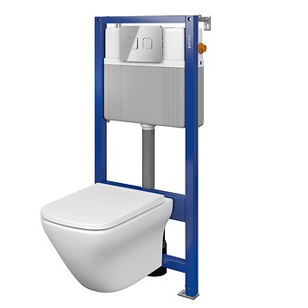 Set B336 Aqua 52 PNEU S QF, Wandcloset LARGA Square CleanOn, Slim Wrap Duroplast Toiletzitting, Bedieningsknop ACCENTO Square Chroom Glans S701-477