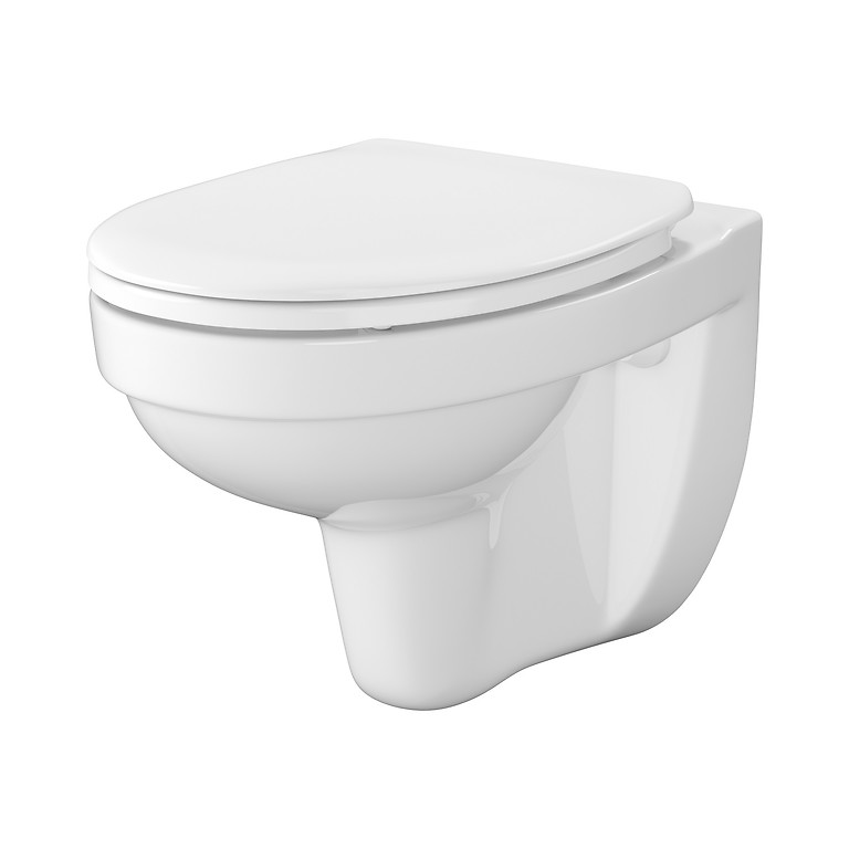 Cersanit Essentials Set B469 Cersania Wall Hung Bowl SimpleOn, Antibacterial Duroplast, Soft-Close, Easy-Off Toilet Seat S701-554
