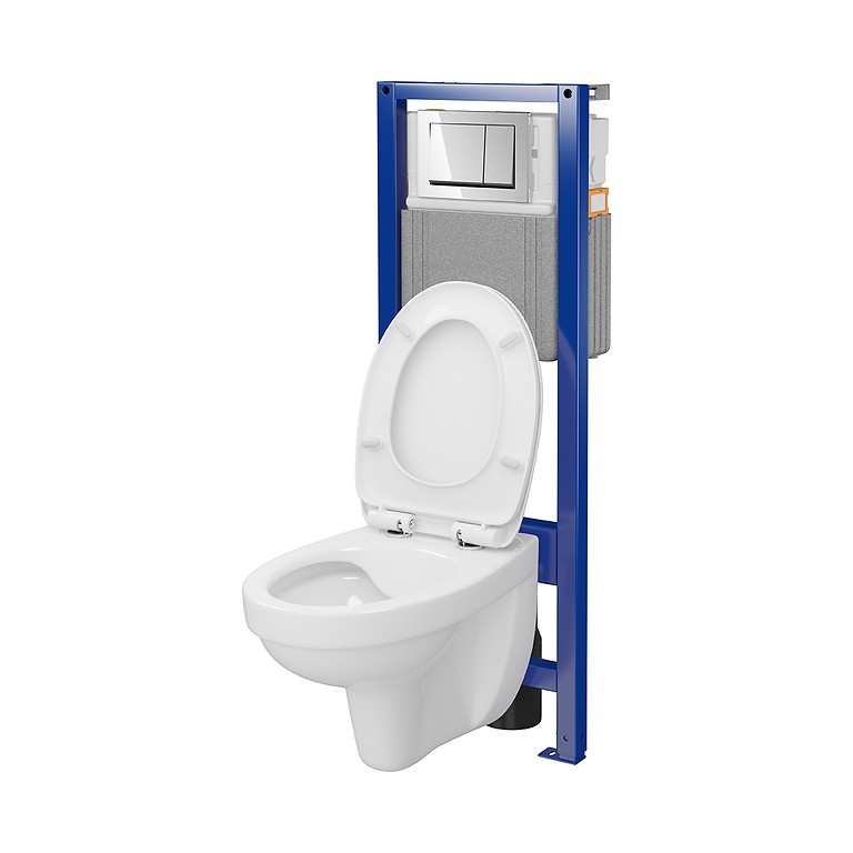 Cersanit Essentials C44 System 40 Mech MZ414 Duroplast Soft-Close Easy-Off Toilet Seat with Glossy Chrome Button S701-824
