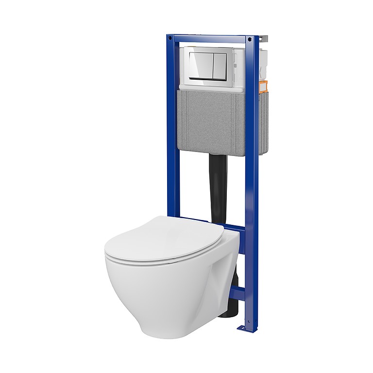 Cersanit Essentials C46 System 40 Mech MZ214 Slim Duroplast Soft-Close Easy-Off Toilet Seat with Glossy Chrome Button S701-828