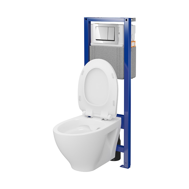 Cersanit Essentials C46 System 40 Mech MZ214 Slim Duroplast Soft-Close Easy-Off Toilet Seat with Glossy Chrome Button S701-828