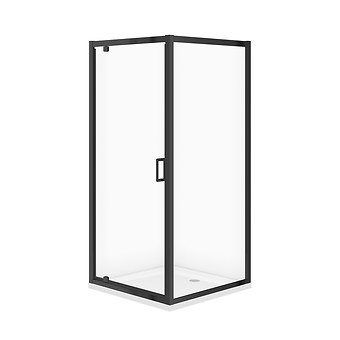 SET C701: VIERKANTE PIVOT DOUCHECABINE ARTECO 80×80×190 ZWART TRANSPARANT GLAS + DOUCHEBAK TAKO WIT 4 CM S913-019