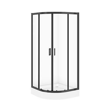 SET C707: HALFRONDE DOUCHECABINE ARTECO 80x80x190 cm ZWART TRANSPARANT GLAS + DOUCHEBAK TAKO WIT 16 cm S913-025