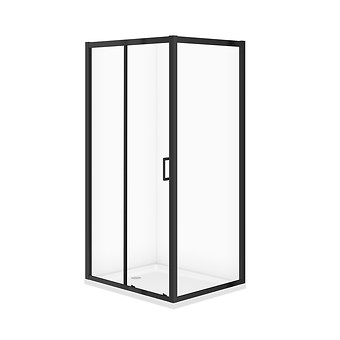 SET C709: RECHTHOEKIGE DOUCHECABINE ARTECO 100x80x190 cm ZWART TRANSPARANT GLAS + DOUCHEBAK TAKO WIT 4 cm S913-027