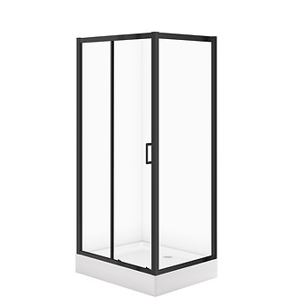 SET C710: RECHTHOEKIGE DOUCHECABINE ARTECO 100x80x190 cm ZWART TRANSPARANT GLAS + DOUCHEBAK TAKO WIT 16 cm S913-028