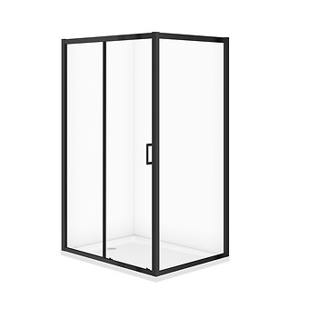 SET C711: RECHTHOEKIGE DOUCHECABINE ARTECO 120×90×190 ZWART TRANSPARANT GLAS + DOUCHEBAK TAKO WIT 4 CM S913-029