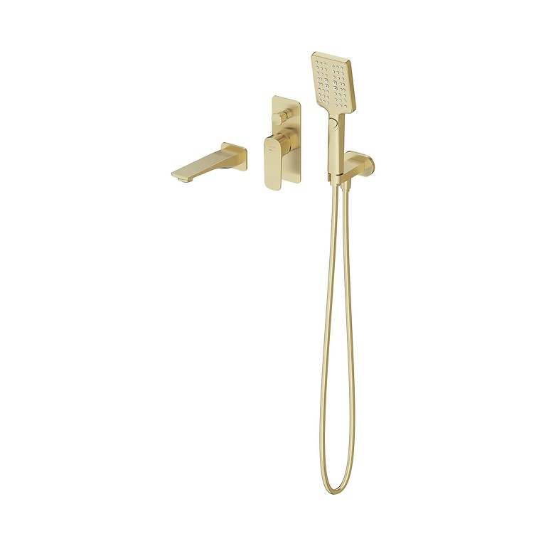 Larga by Cersanit Set B1006: Concealed Bath Faucet and Shower Set with Connector and Spout Gold Matt S952-056