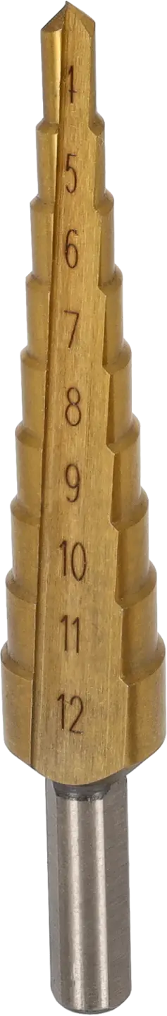 HSS-TiN Step Drill Drill ø 4-12 mm, Pitch 1 mm, Chuck ø 6 mm (5904012136076)