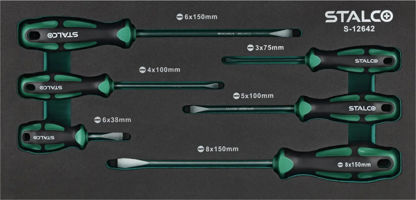 Screwdriver Set 6pcs Flat CrV EVA STALCO S-12642