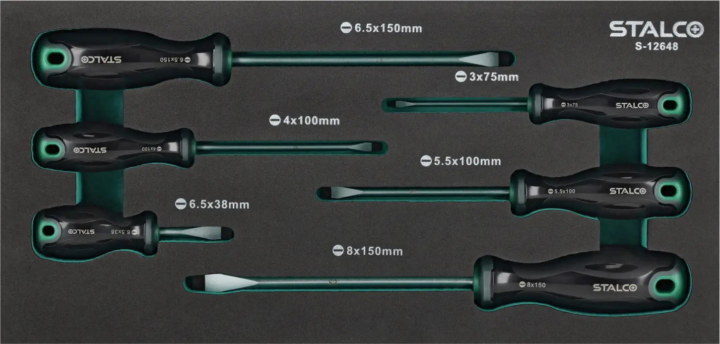 Screwdriver Set 6pcs Flat S2 EVA STALCO S-12648