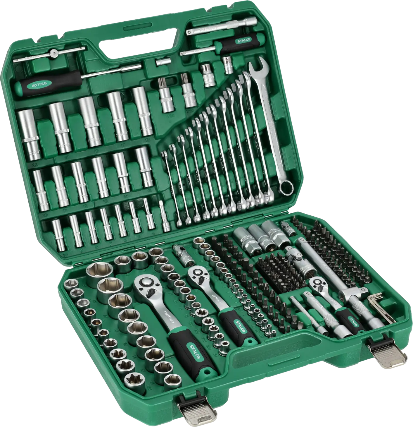 Socket and combination wrenches set 219pcs 1/4”, 3/8”, 1/2”, 5/16” STALCO S-54005
