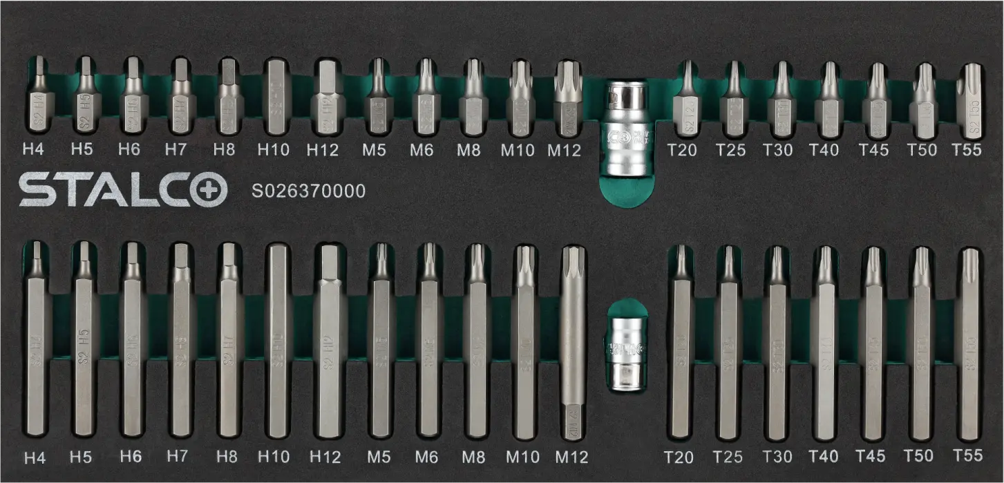 HEX, TORX, SPLINE Bit's set with adaptors, S2 40pcs. EVA tray STALCO S026370000