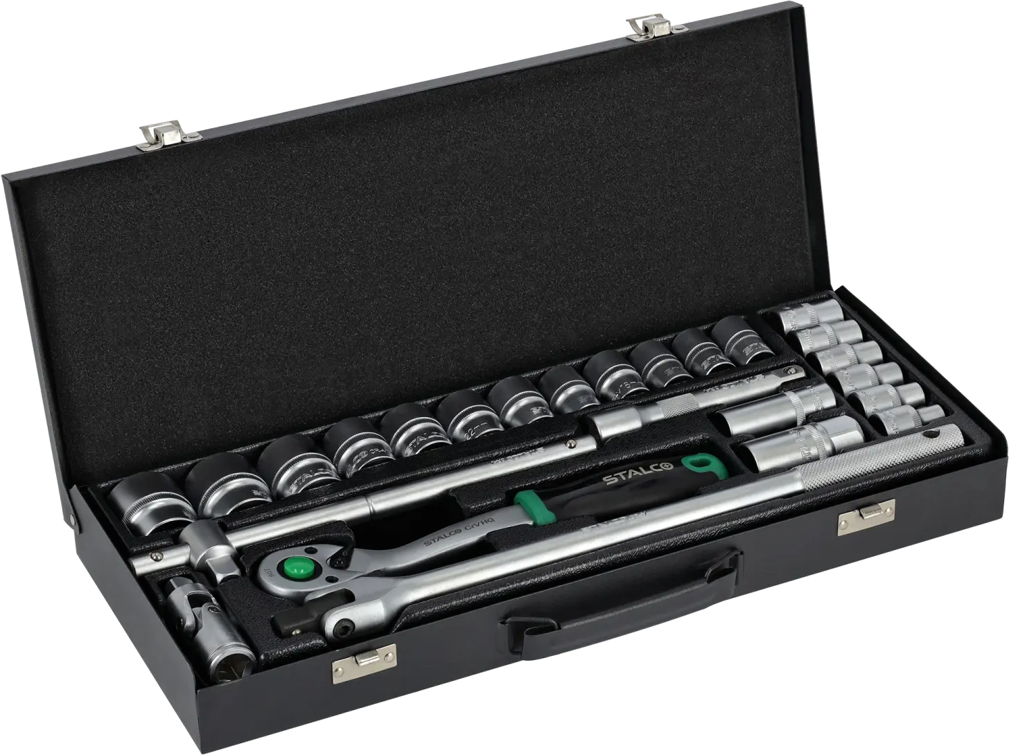 Socket set 25 pcs metal case 1/2”, Ratchet 90T STALCO S011100025