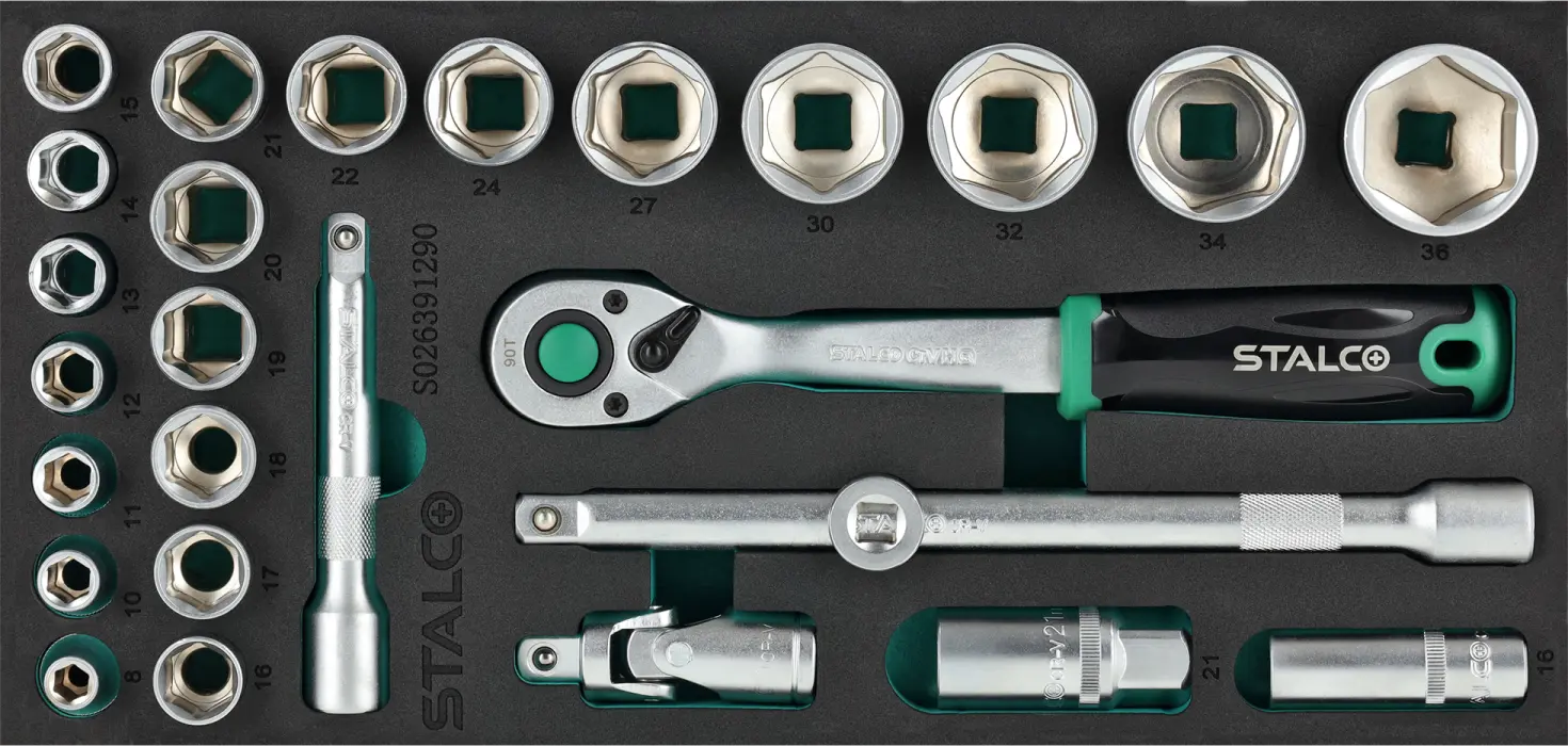 Socket Set 1/2” 8 - 36mm 27pcs CrV 90T STALCO S026391290