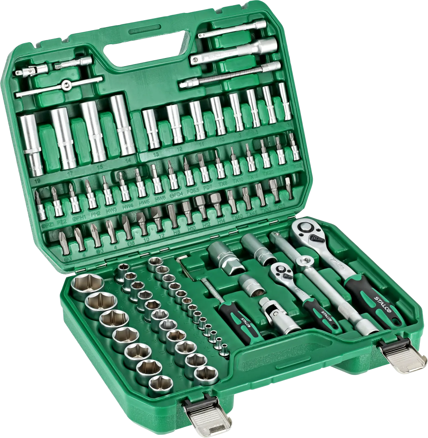 Socket set 94pcs BMC 1/2”+1/4” ratchet 72T STALCO S011100094