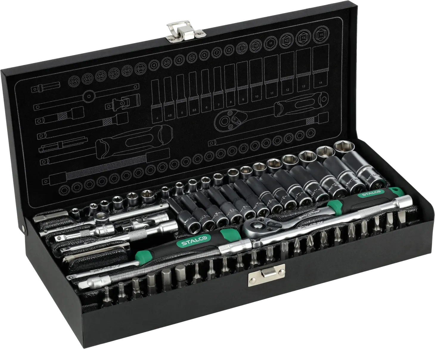 Socket wrench set, metal box, 67 pieces 1/4'' "" S-54016 (5904012169944)