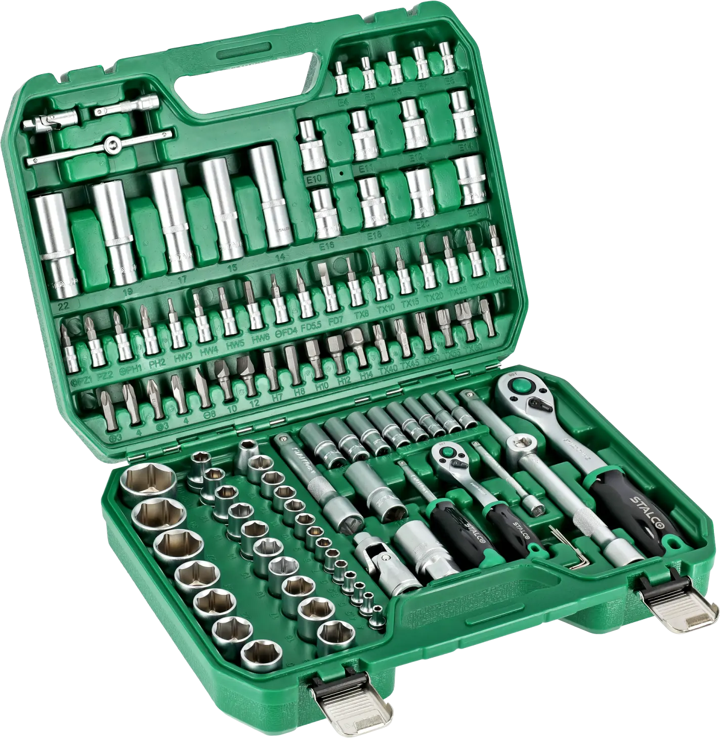 Socket Set 110pcs, BMC 1/2˝ 1/4˝ Ratchet 90T STALCO S011100110