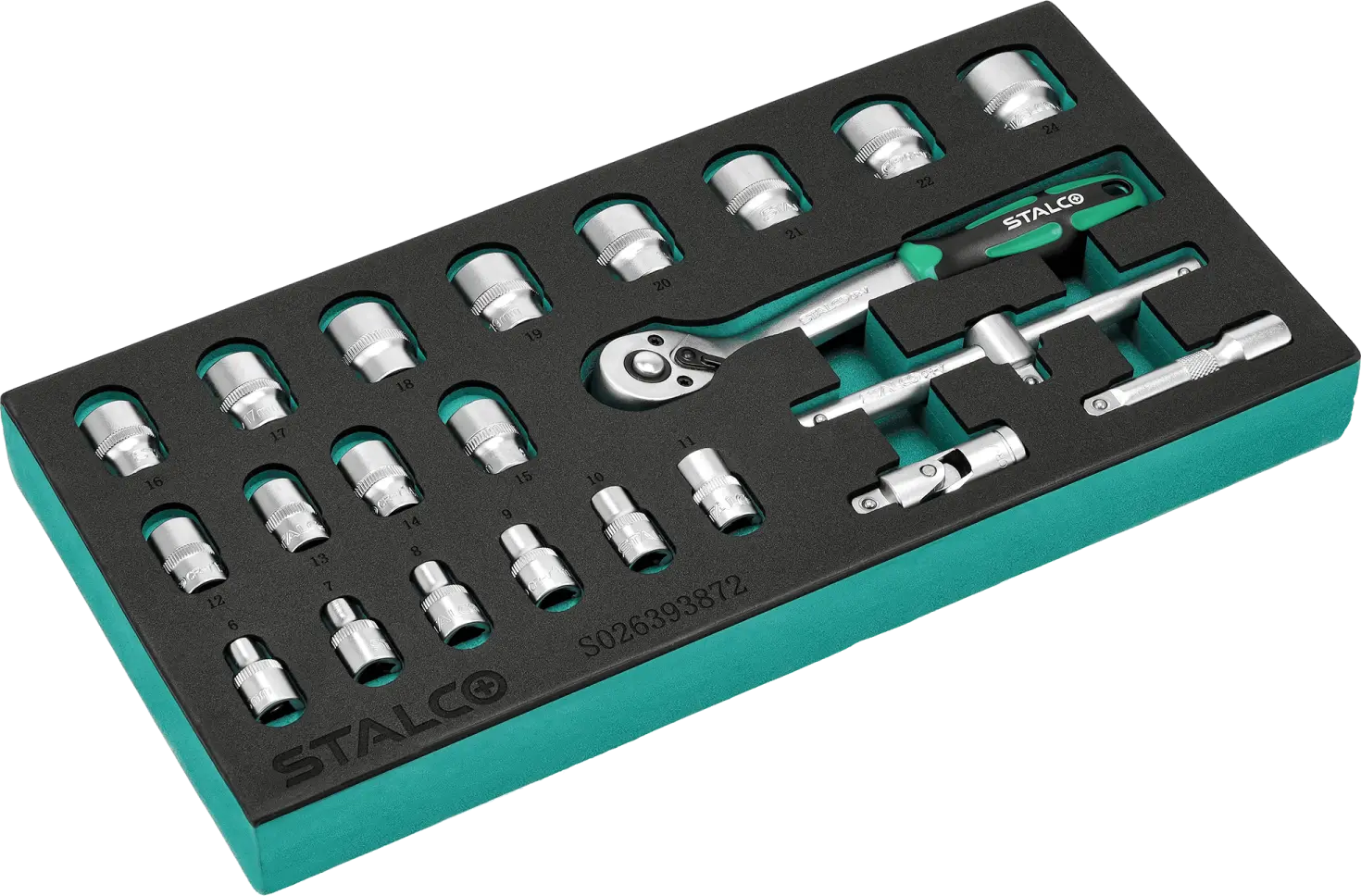 Socket Set 3/8” 22pcs 6 - 24mm CrV 72T STALCO S026393872