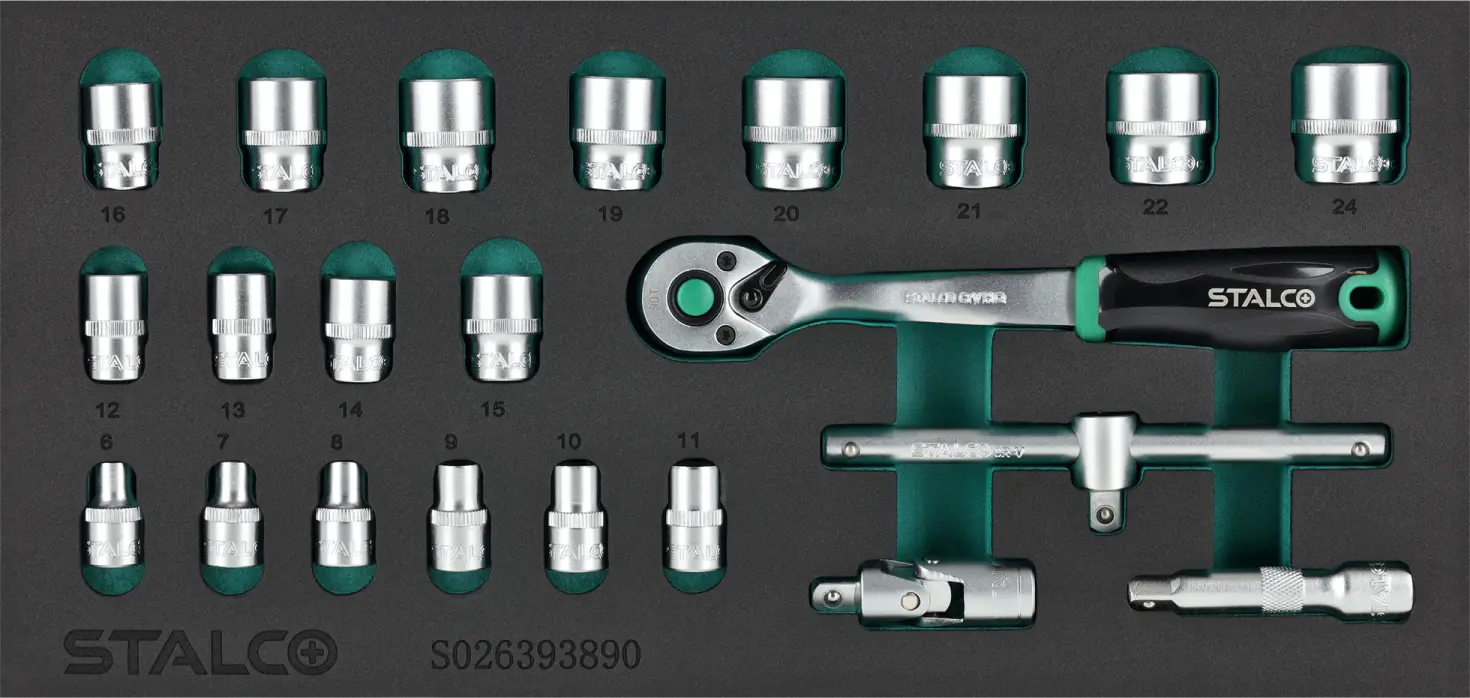 Socket Set 3/8” 6 - 24mm 22pcs CrV 90T STALCO S026393890