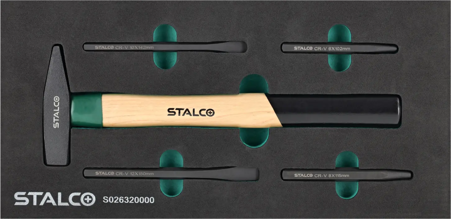 Tools set - hammer, center punch, chisel, EVA tray STALCO S026320000