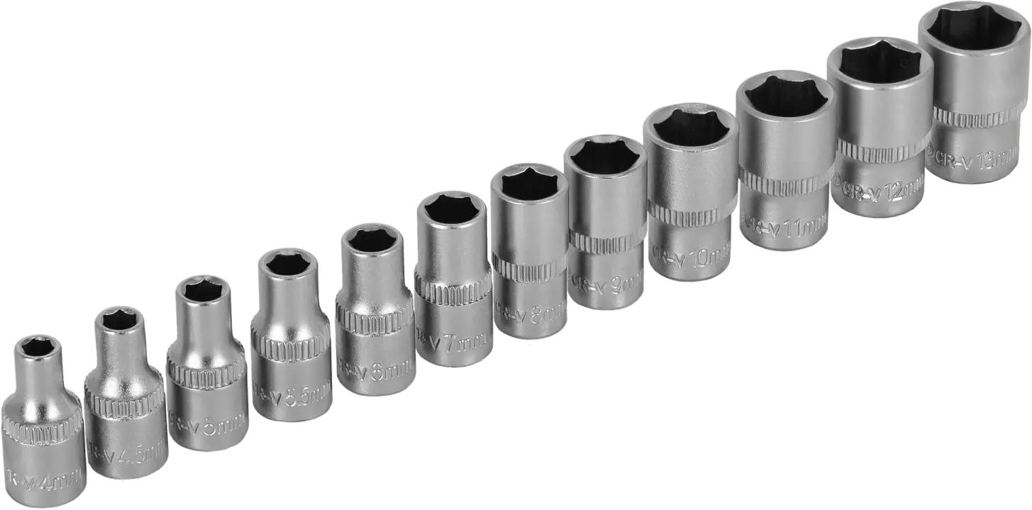 Set of 1/4" sockets on a 12-piece strip. (5904012150263)